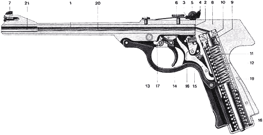 Схема пистолета пневматического Walther LP53.