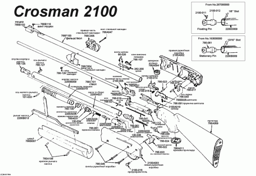 Взрыв-схема винтовки Crosman 2100 (2177) - на русском языке.