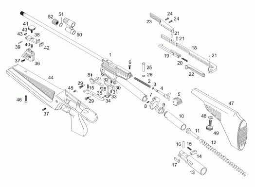 Взрыв-схема пневматической винтовки - разборка Иж-60 (МР-60)